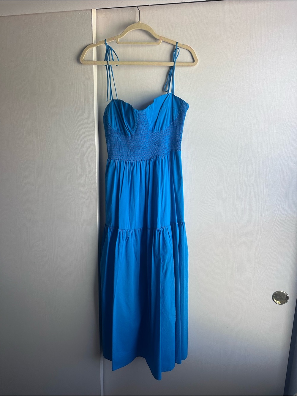 Astr Bright Blue Smocked Midi Dress with Side Slit New worn once for photos - Picture 4 of 7